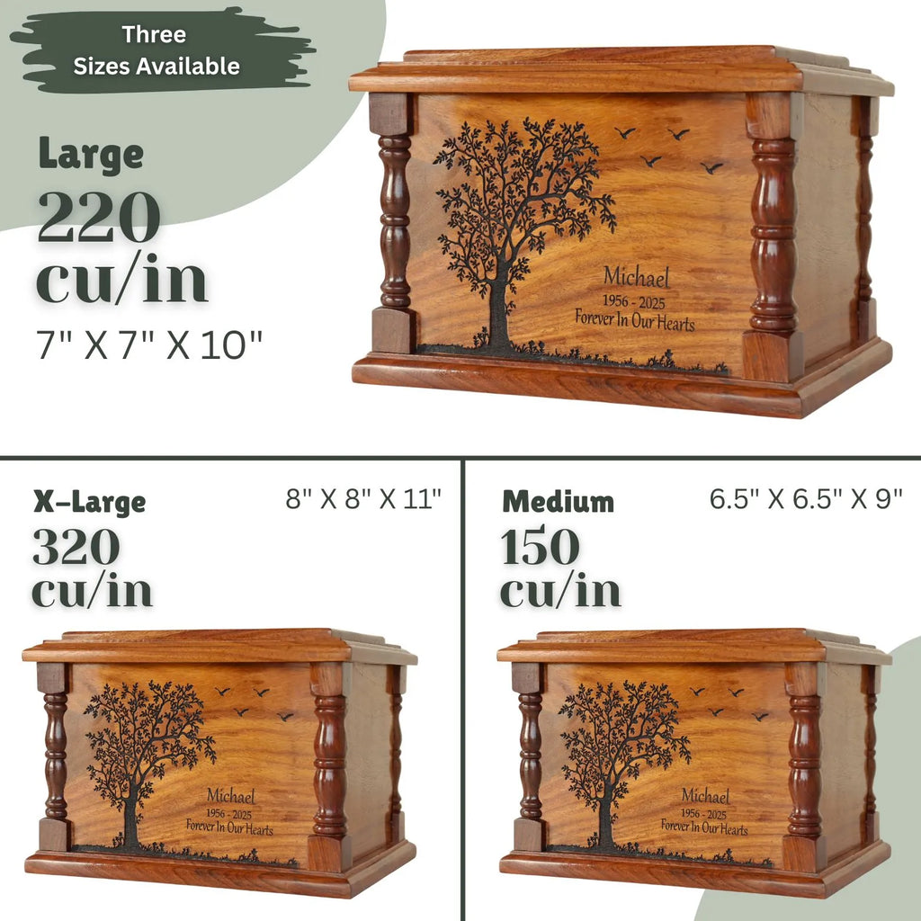 Engraved Wooden Urn for Ashes | Personalized Tree of Life Memorial Urn