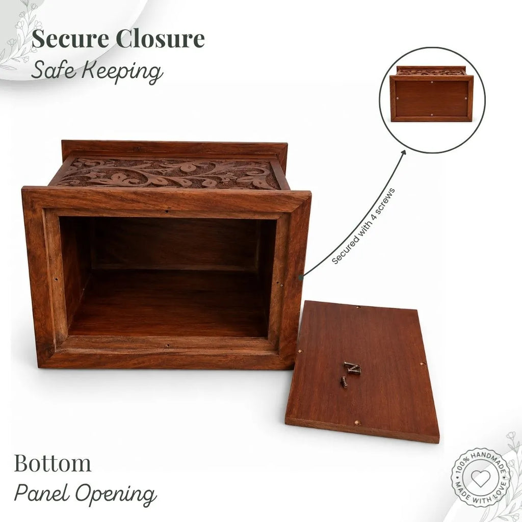 Wooden box with a secure closure mechanism on a white background